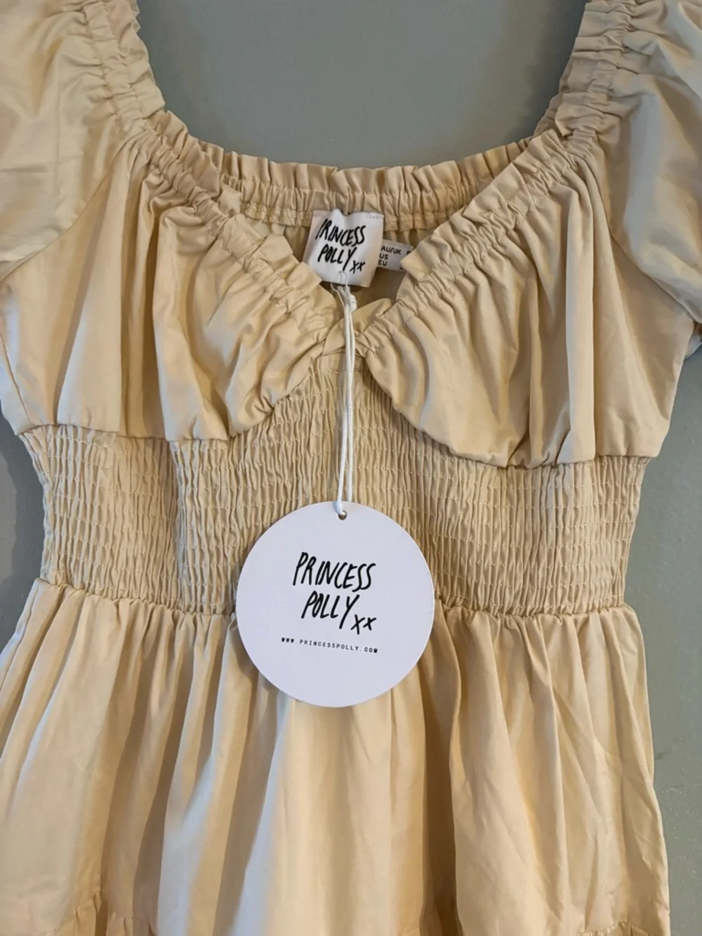 NWT Princess Polly Daniela Cream Tiered Puff-Sleeve Dress - Picture 3 of 4